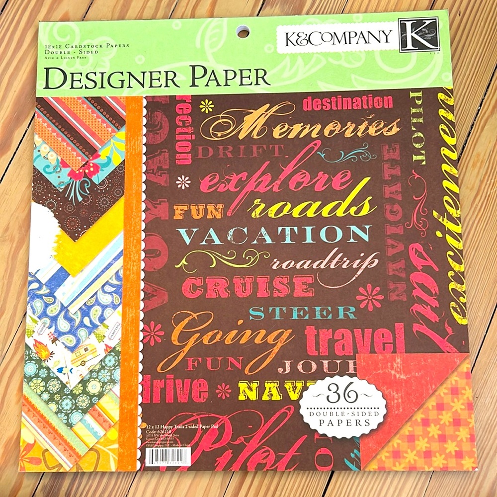 K&Company Designer Paper pad. 36 Double sided 12x12 sheets. Happy Trails.
